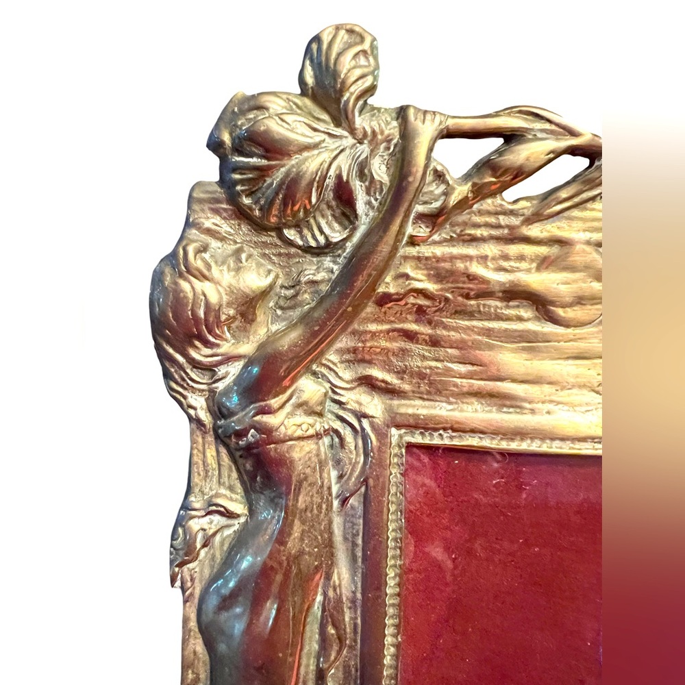 Antique 1970ish Nymph Vintage Art Nouveau Brass/Bronze Picture Frame Heavy - Picture 2 of 6